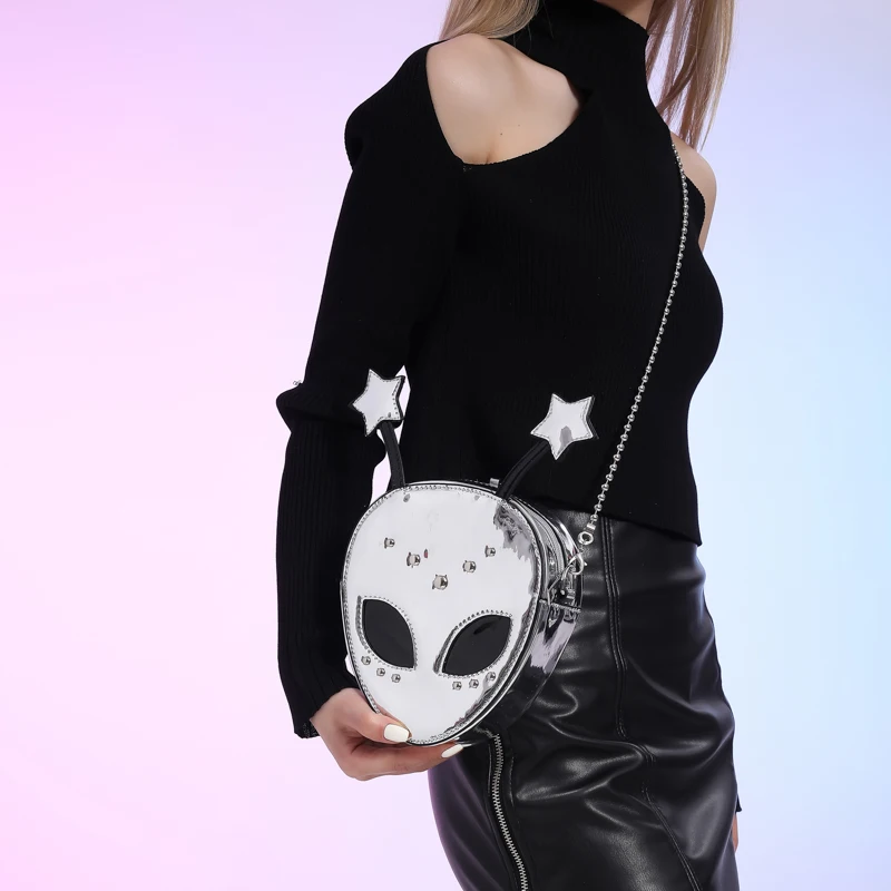 Alien Pattern Shoulder Bag PU Leather Halloween Purse for Women Chain Crossbody Messenger Bag Halloween Female Girls Chic Purse 4
