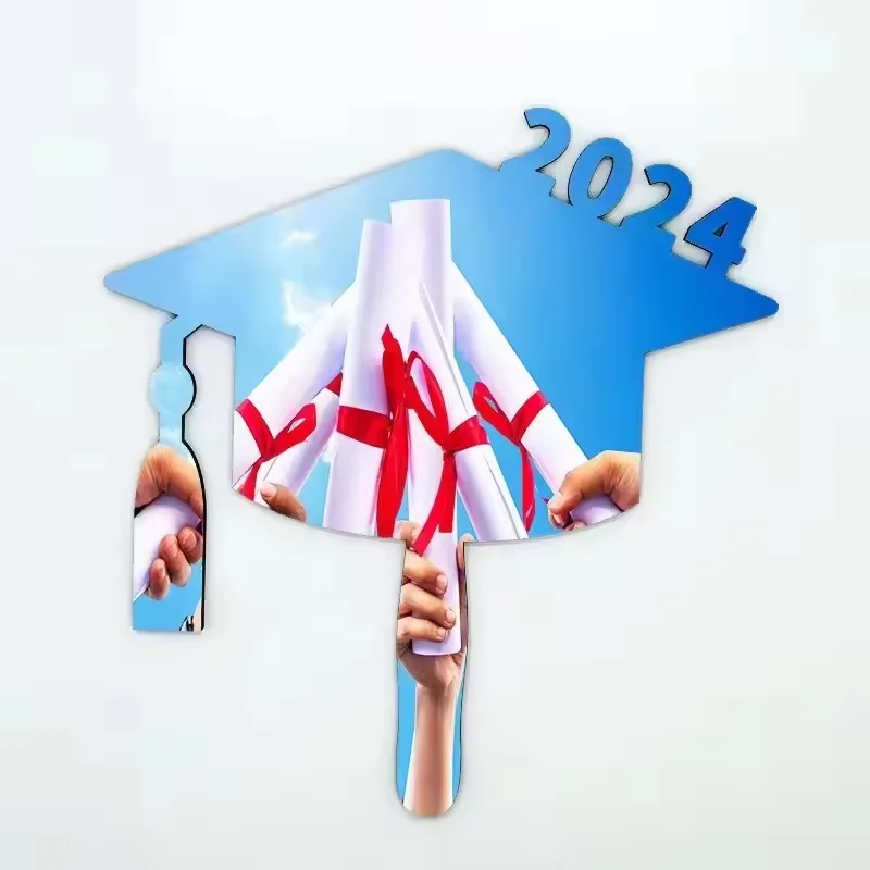 2024 졸업 핸드 팬 승화 MDF 그레이드 패들 블랭크, 맞춤형 졸업 메모리 선물, 240x258x5mm, 로트당 10 개