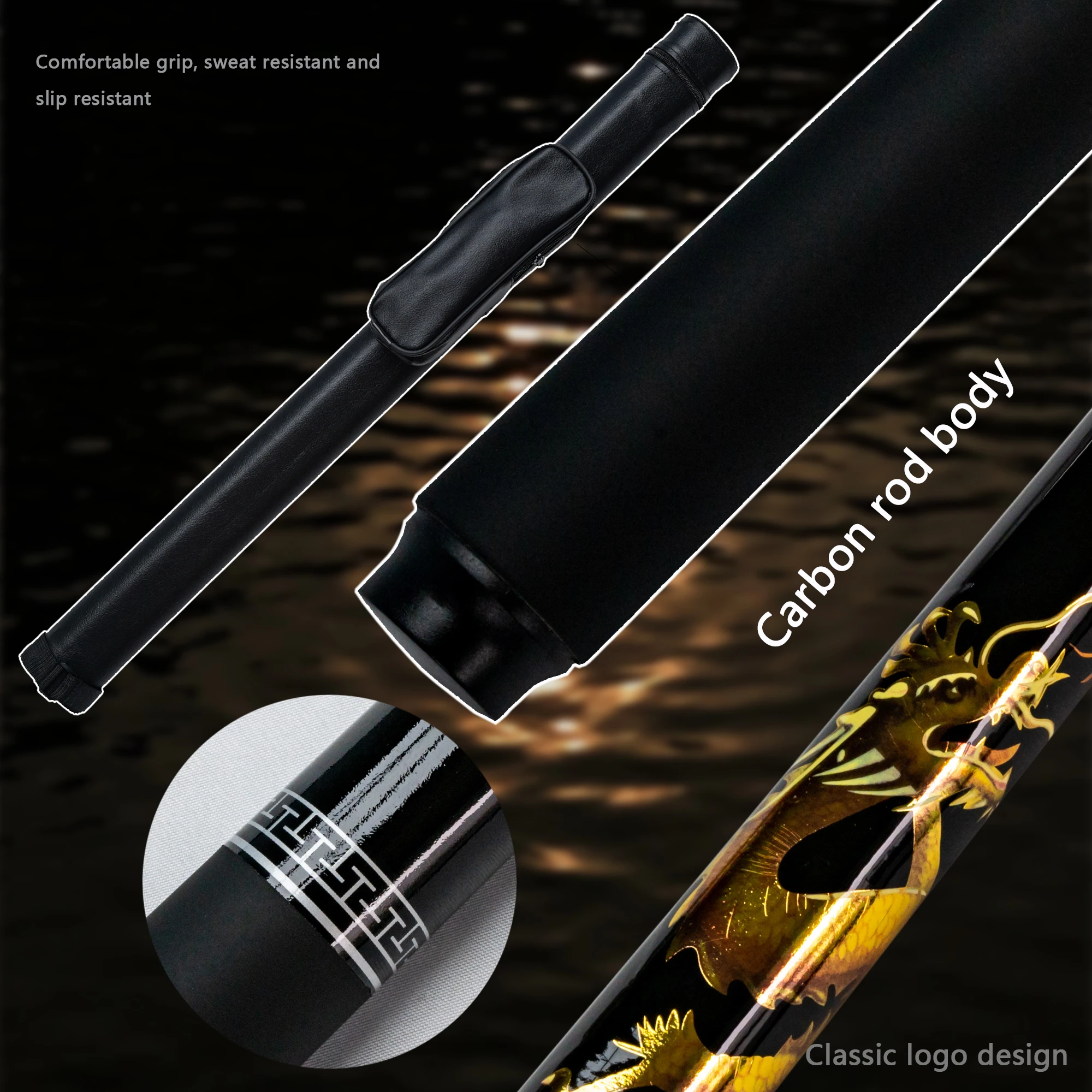 Carbon Fiber Billiard Cue with Dragon Design 12.5mm Tip Perfect for 9 Ball and Carom