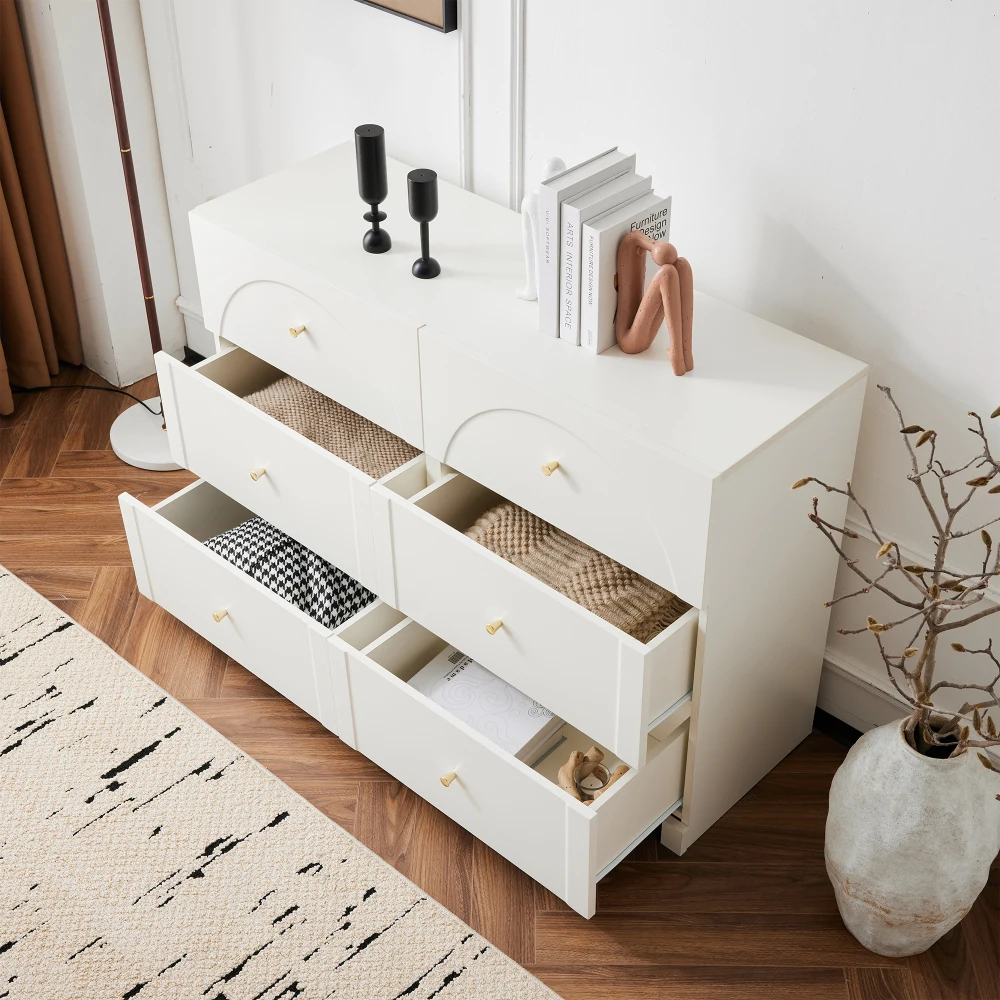 PINGGO Moderne Kommode mit 6 Schubladen, weiße Tür, für Wohnzimmer, Schlafzimmer, 82 x 120 x 40 cm – Detail 8