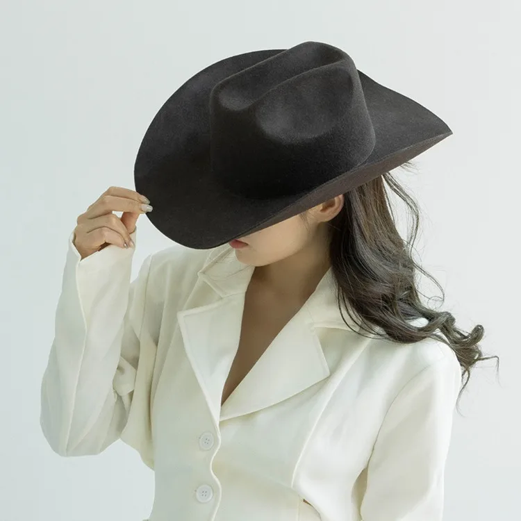 USPOP 100% Wool Cowboy Hat Unisex Wide Brim Felt Hat Solid Color Classic Fedora Style Multiple Sizes S–XL Autumn Winter
