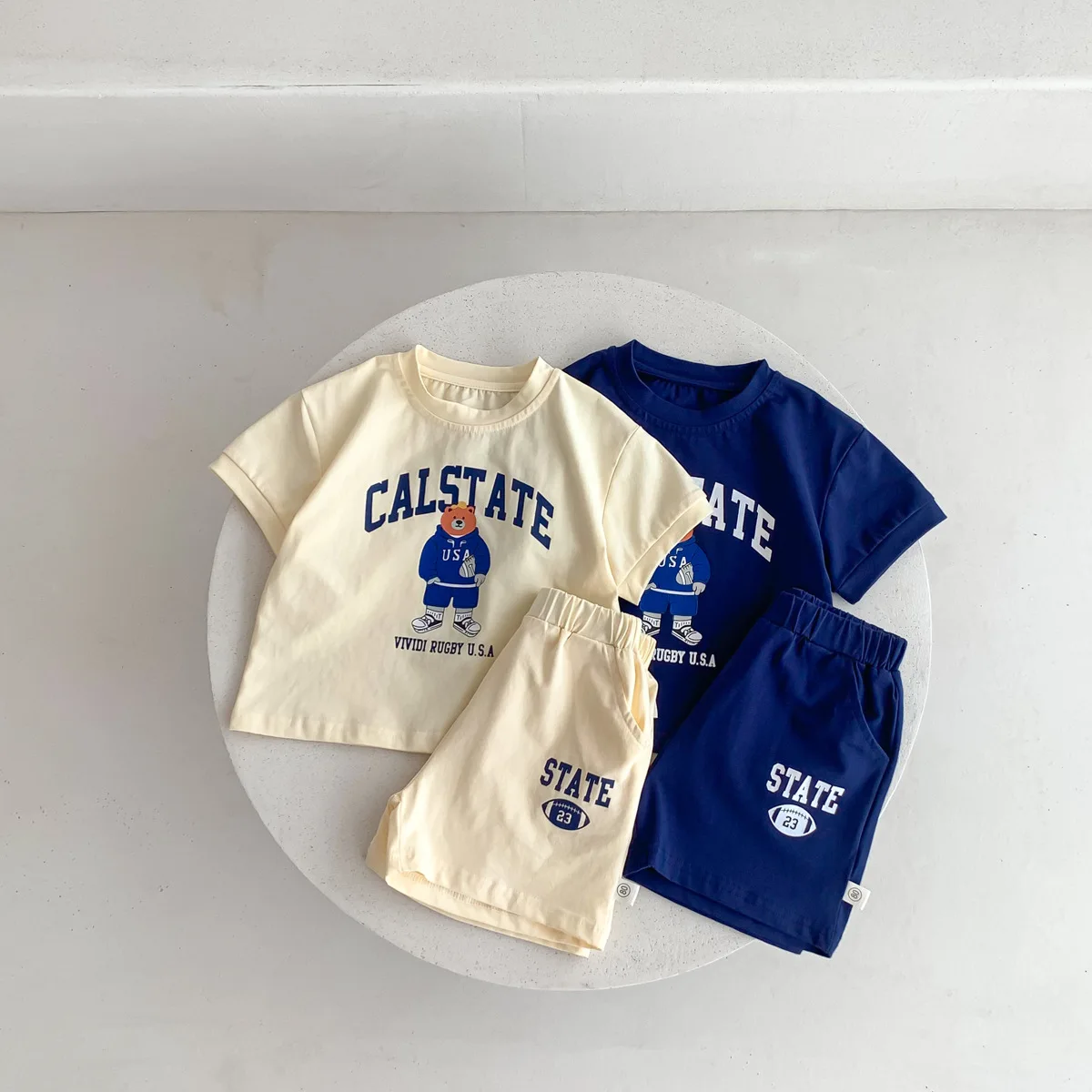 

Summer Boys' Short Sleeve Shorts Set with Cartoon Print Round Neck Breathable Cotton Outgoing Two Pieces Set