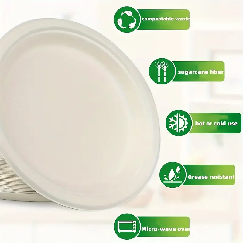 Disposable Circular Dining Plate Biodegradable Compostable Tableware 50/20pcs party tableware