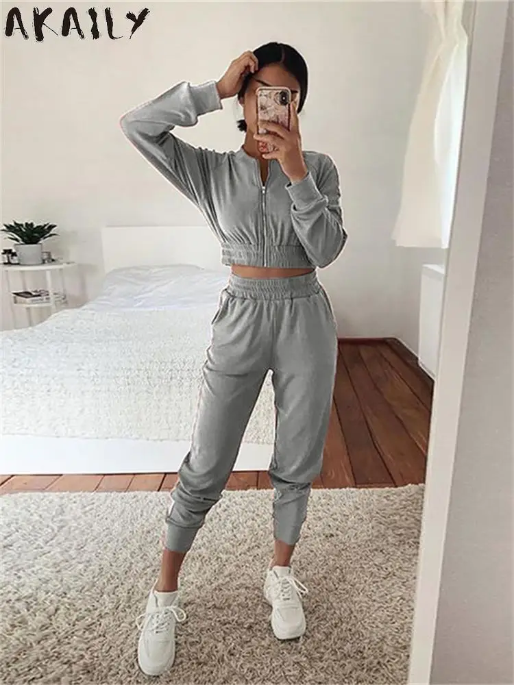 Buy Two Piece Tracksuit Women Outfits - Casual Long Sleeve Full Zip Hoodie  Sweatshirt + Skinny Pants Yoga Workout Jogging Sets Black L at