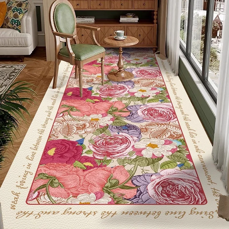 PVC Kitchen Floor Mat Retro Floral Oil-proof Waterproof Easy Clean Bathroom Carpet Wear-resistant Non-slip Balcony Rugs 러그 Ковер
