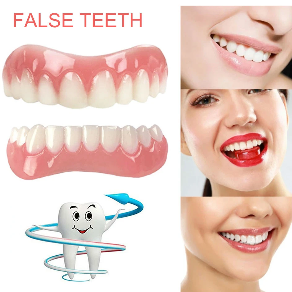 Silicone Upper/Lower False Teeth Perfect Laugh Veneers Dentures Paste Oral Hygiene Tools Fake Teeth Instant Smile Cosmetic