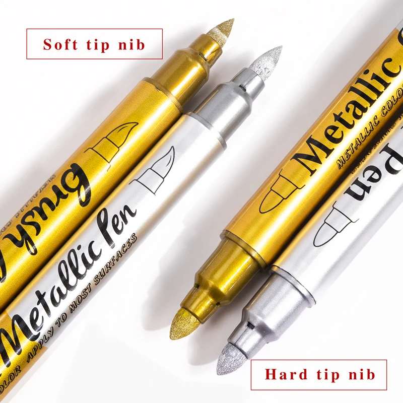 더블 헤드 금속 마커 펜, 골드 실버, 2.5mm, 하드 헤드, 브러시 헤드 마커, 그림 문구, 학교 용품, 3-6 개