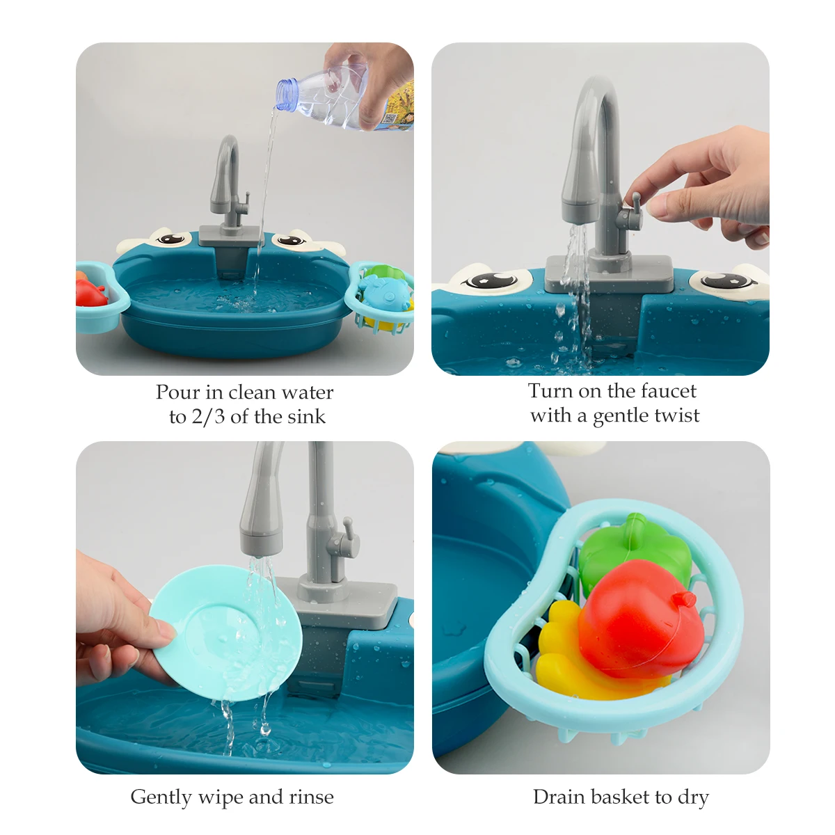Dishwasher Toys, Kitchen Sink Electric Playing with Running Water Automatic Water Cycle System Simulated kitchen accessories