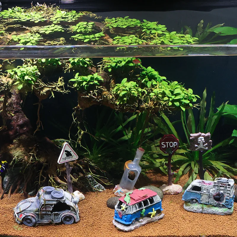 Aquarium Decoration Decorative Ornaments Resin Broken Bus Fish Tank Decoration Simulation Decorative Rocks Fish Tank Accessories fish tank ornaments fish tank decorations aquarium ornaments mini landscape ornaments glowing rocks