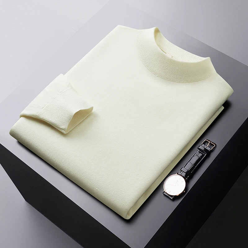 Autumn and Winter solid color sweater men's elastic comfortable warm cold-resistant top fashion casual half turtleneck sweater 4