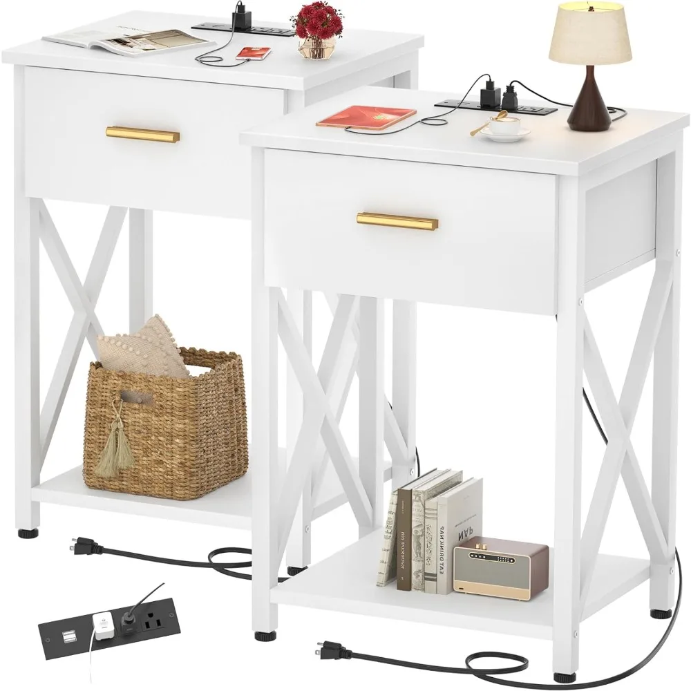 

Ecoprsio Oversized Nightstands Set of 2, 26" Bedside Table with Charging Station, Modern End Side Table with X-Design, Tall