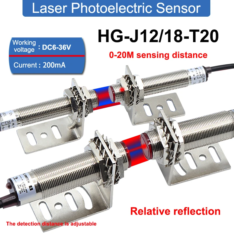Interruptor Fotoelétrico da Reflexão Relativa do Laser Detectando a Distância Sensor Infravermelho Hg-j12 18 T20 M12 M18 020m