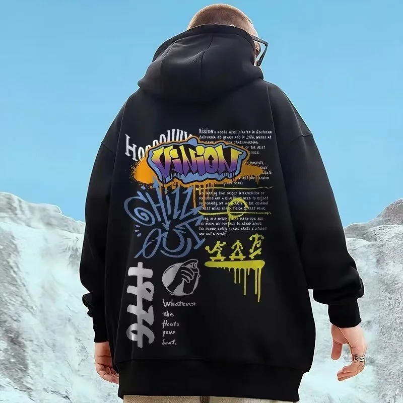 

Винтажная забавная толстовка с принтом граффити, одежда для мужчин, толстовки, модная флисовая толстовка в стиле Харадзюку, пуловер большого размера в стиле хип-хоп, толстовка Y2K