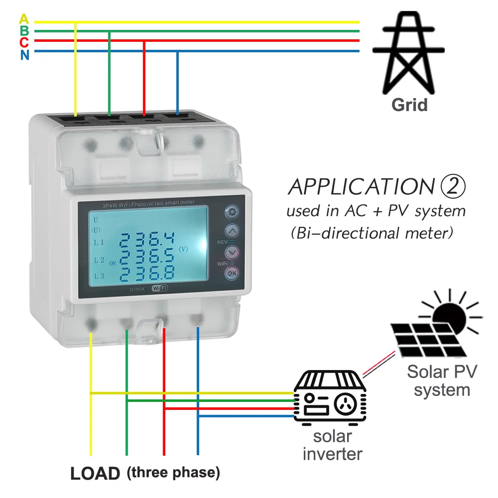 3 Phase 4 Wire 380V 100A Tuya WiFi Smart Bi-Directional Energy Power kWh Meter O