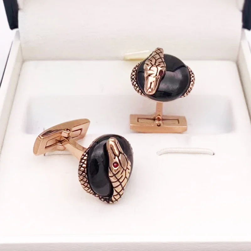 Luxury Cuff Links Heritage Range Snake Detail Stainless Steel Men Business Suit Shirts CuffLinks Classic Buttons Box Set