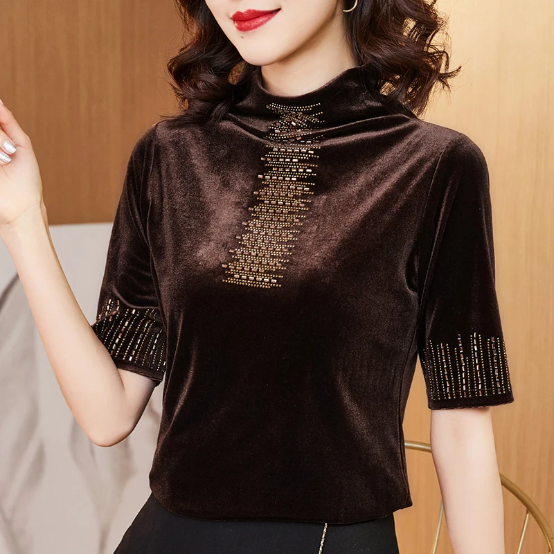 Модная Осенняя бархатная рубашка в Корейском стиле с короткими рукавами и