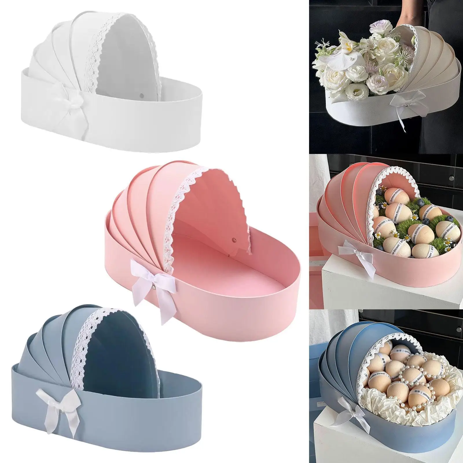 Baby Shower Box Flower Box Ornaments for Flower Sweet Home Decor Flower Packing Box Cradle Floral Basket Presents Wrapping Bag