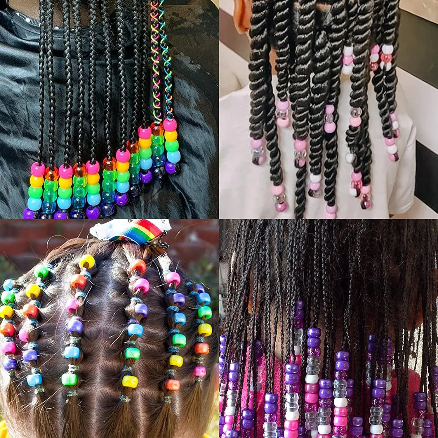 50Pcs Black Pony Hair Beads Kit for Braids Girls Including 50Pcs Mini  Rubber Bands Elastic Bands