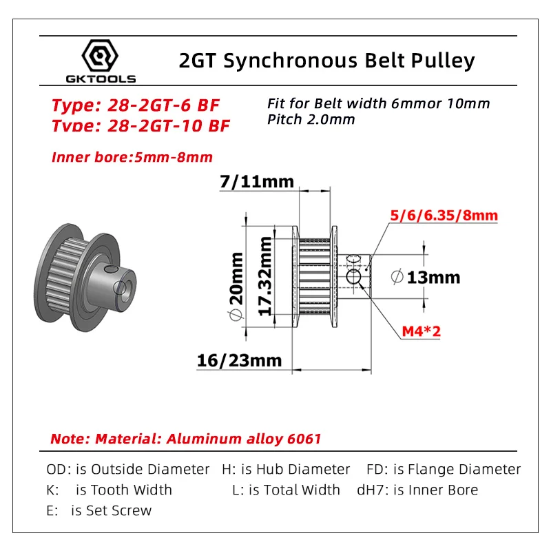 Fielect Aluminium Alloy XL 39 Teeth 8mm Inner Bore Diameter Timing Belt Pulley Flange Synchronous Wheel Silver Tone for 3D Printer CNC 1Pcs 