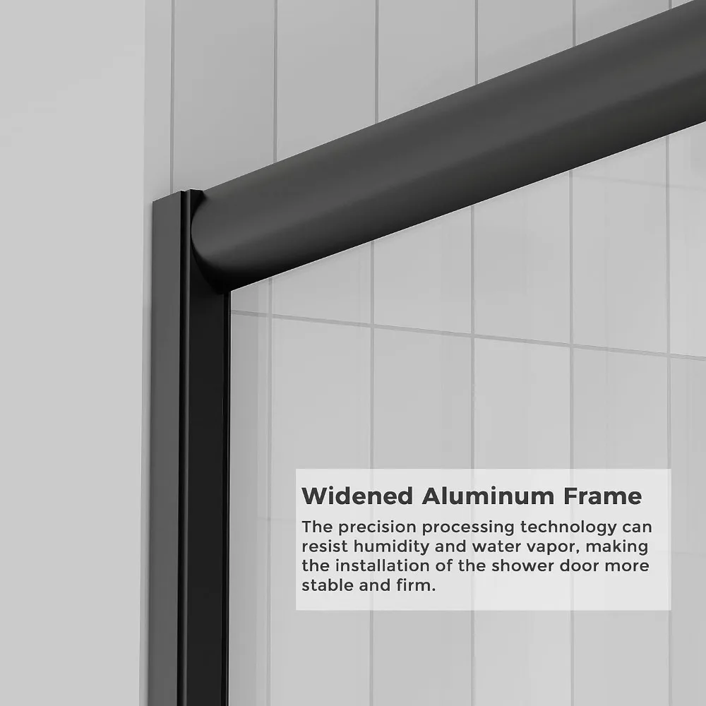 Semi-Frameles Black Shower Door with Clear Tempered Glass and Easy Roller System, Sliding Shower Door with Water Seal Strips 5