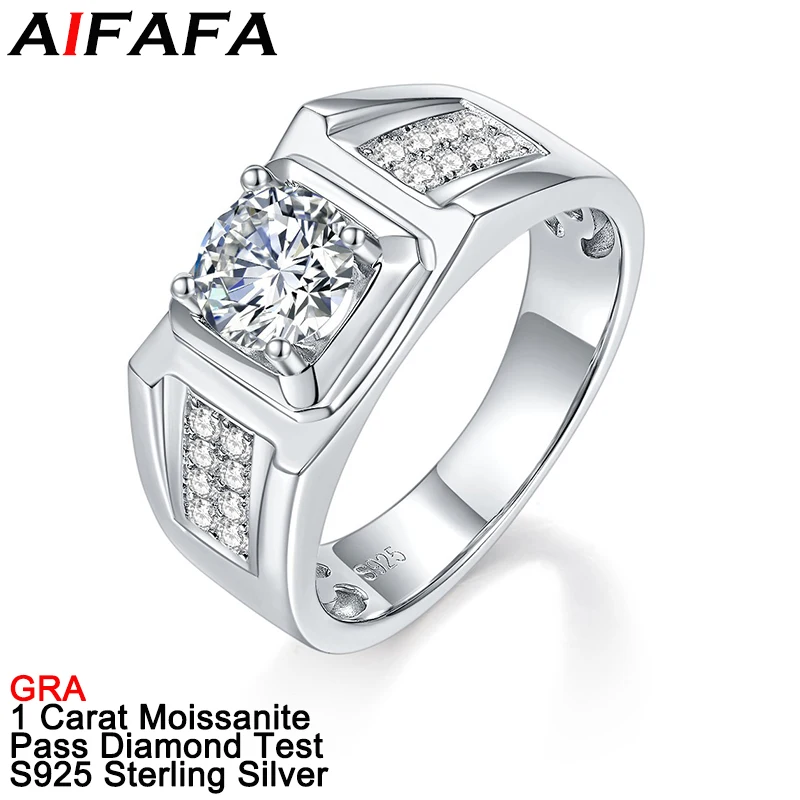 

AIFAFA 1 Carat Brilliant Moissanite Rings for Man Women S925 Pure Silver Moissanita Plated 18K Luxury Lab Diamond Ring Jewelry