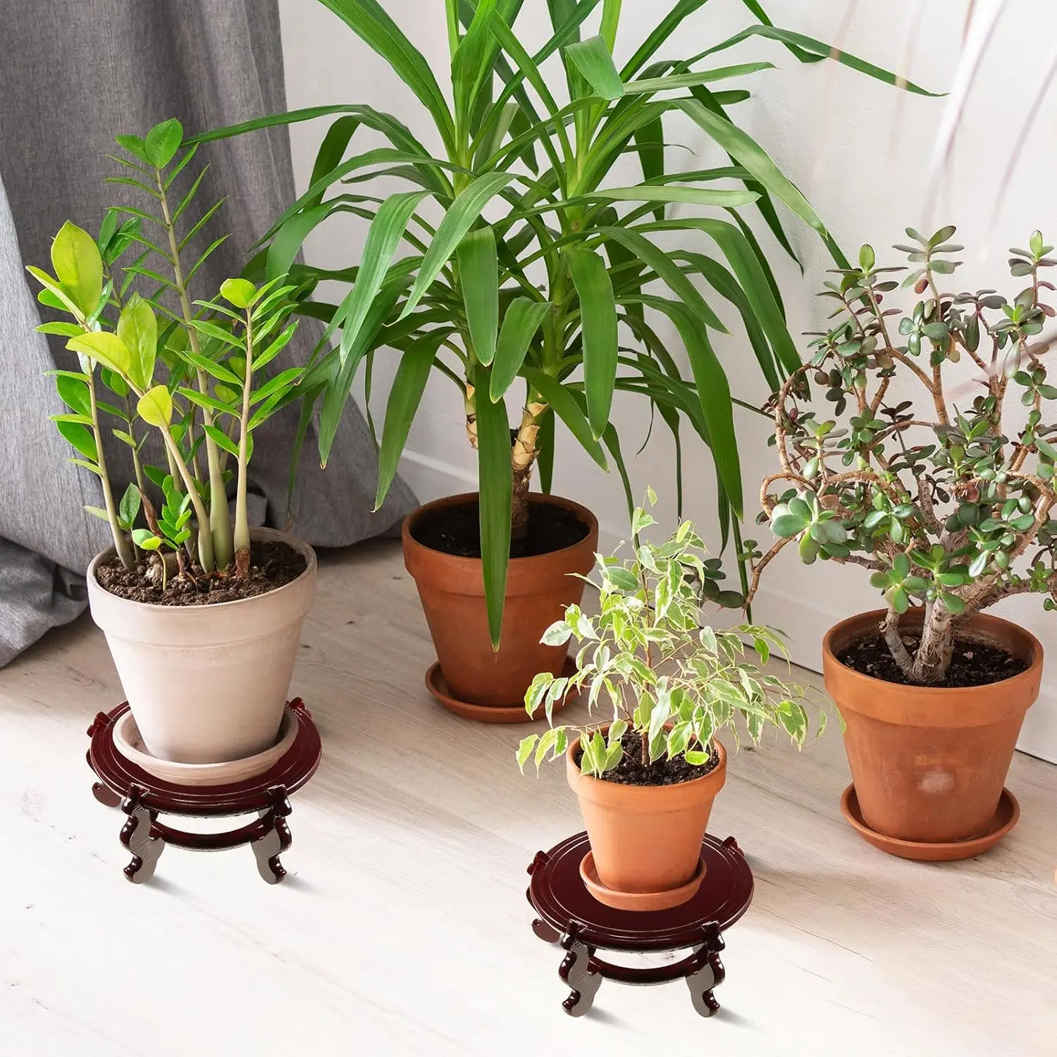 2 Pcs Wooden Plant Stands Indoor Chinese Oriental Display Rack for Vase Fishbowl Flower Pot Lamp Redwood Base Vintage Decor