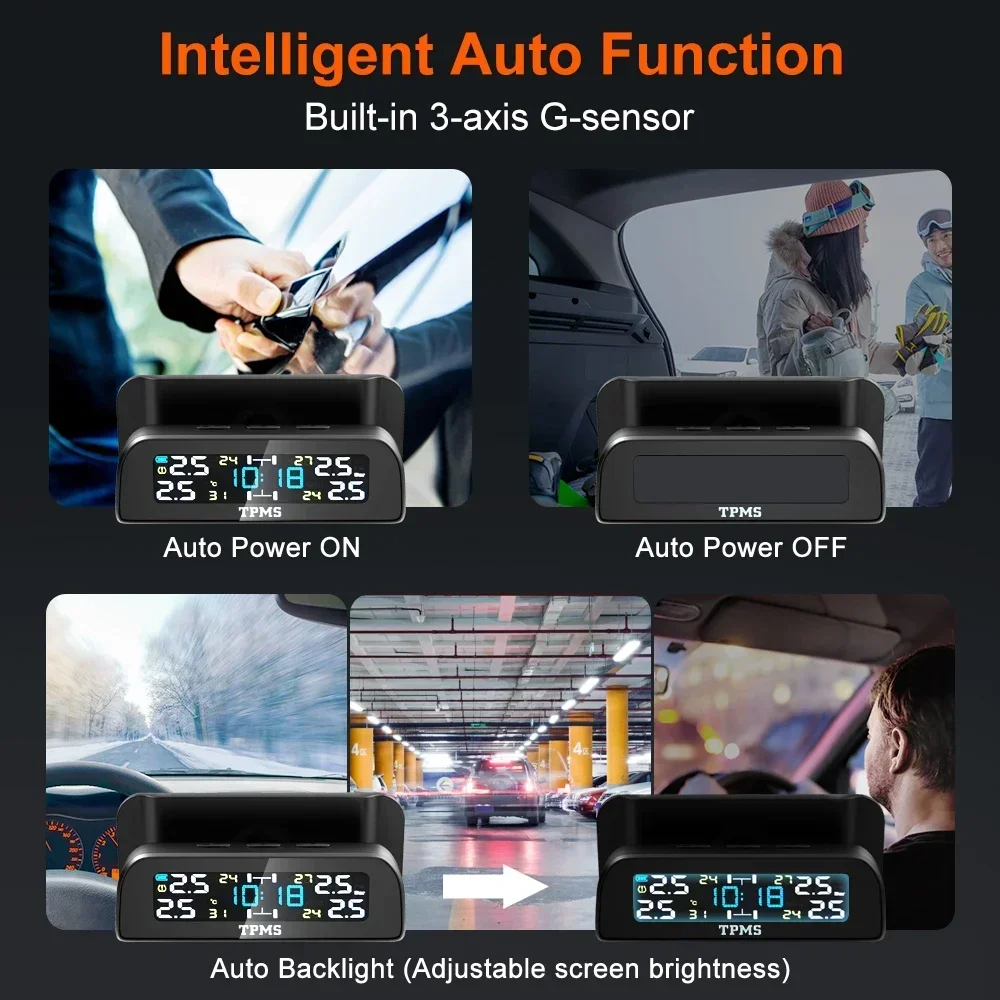 Solar TPMS Sensor Car Tire Pressure Monitoring System Tyre Pressure External Sensors for 4 Wheel TMPS