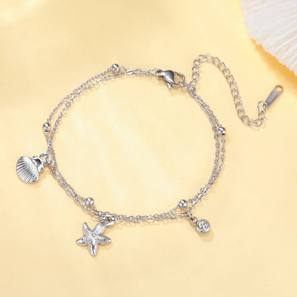 COOLTIME Seestern Muschel Armbänder für Frauen Edelstahl Mode Sommer Strand Schmuck Armband Zubehör für Ozean Liebhaber
