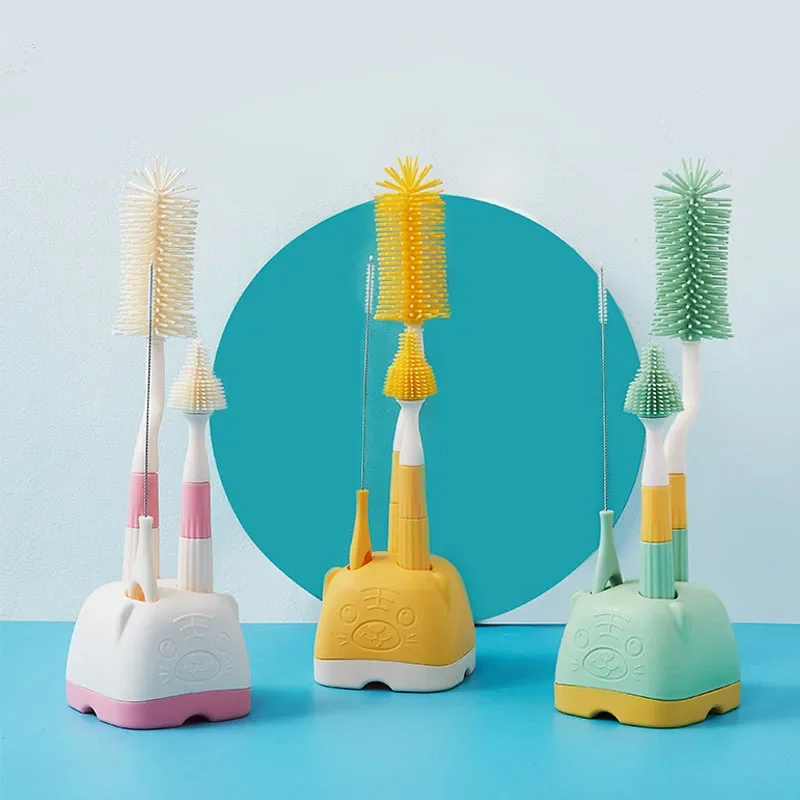 Silicone Bottle Cleaning Brush Set Storage In One Baby Pacifier Straw