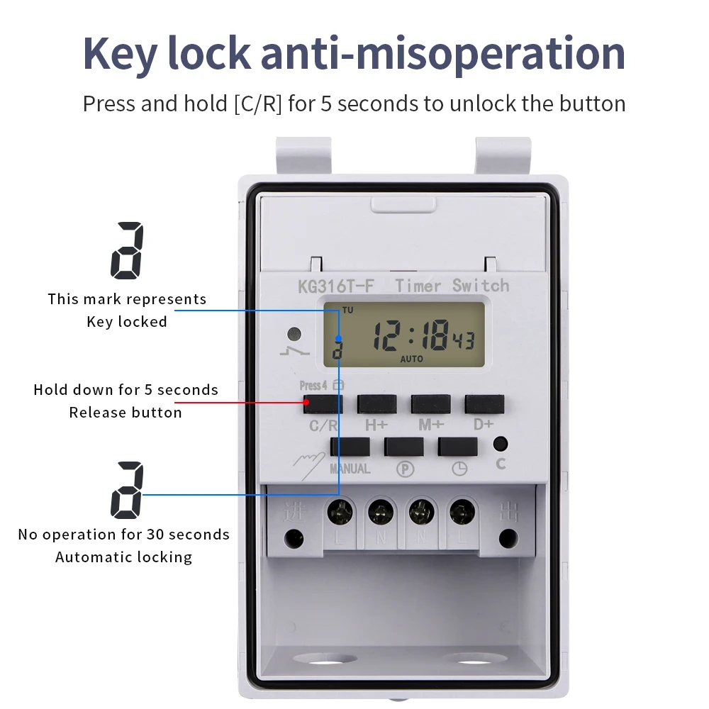 Digitaler Zeitschaltuhr, 220 V, 30 A, wasserdicht, Wandbehang, wöchentlich, 7 Tage, programmierbarer elektronischer Timer mit wasserdichter Box für den Außenbereich – Detail 7