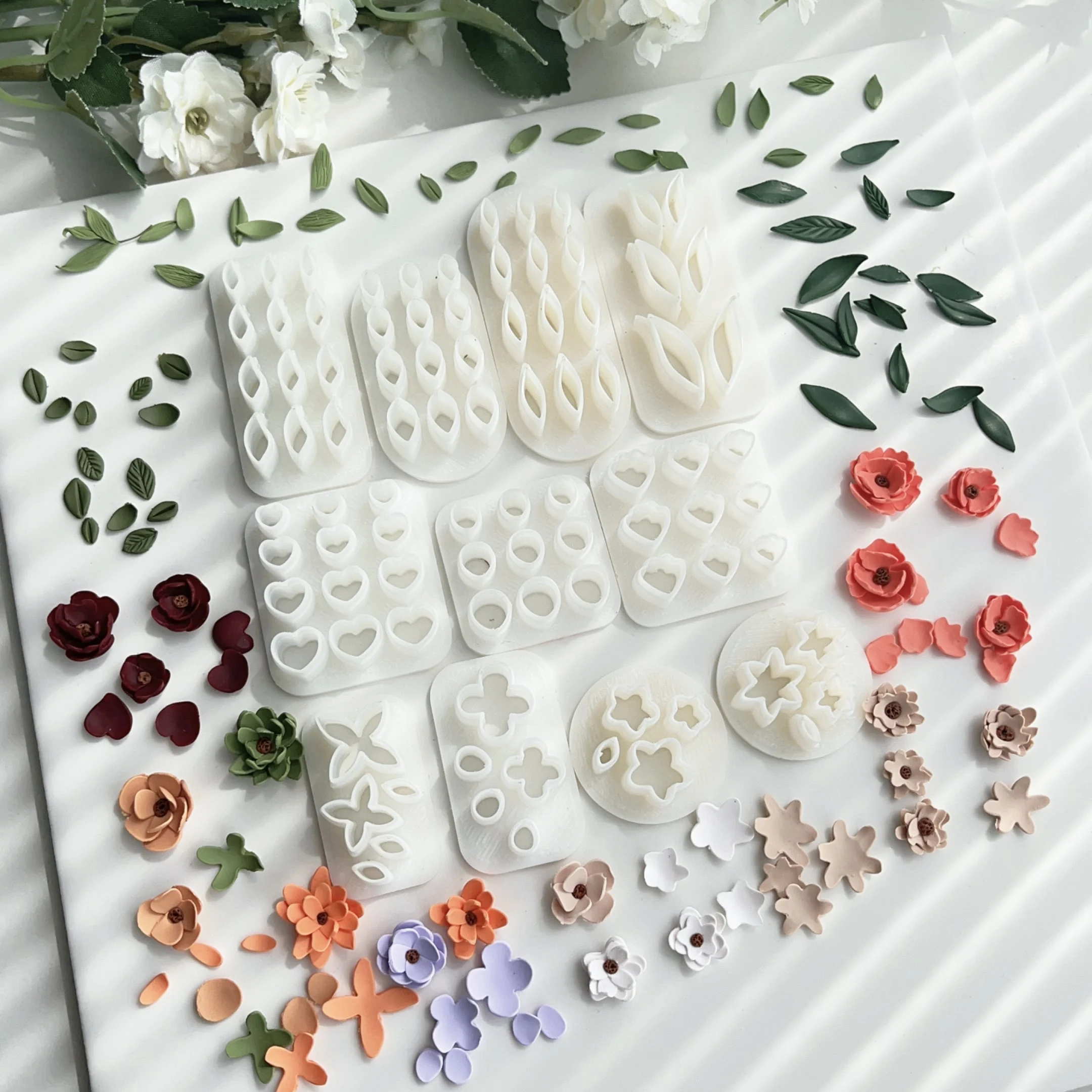 DIY用ポリマークレイカッター、立体花、ミニペタルリーフ、組み合わせ 