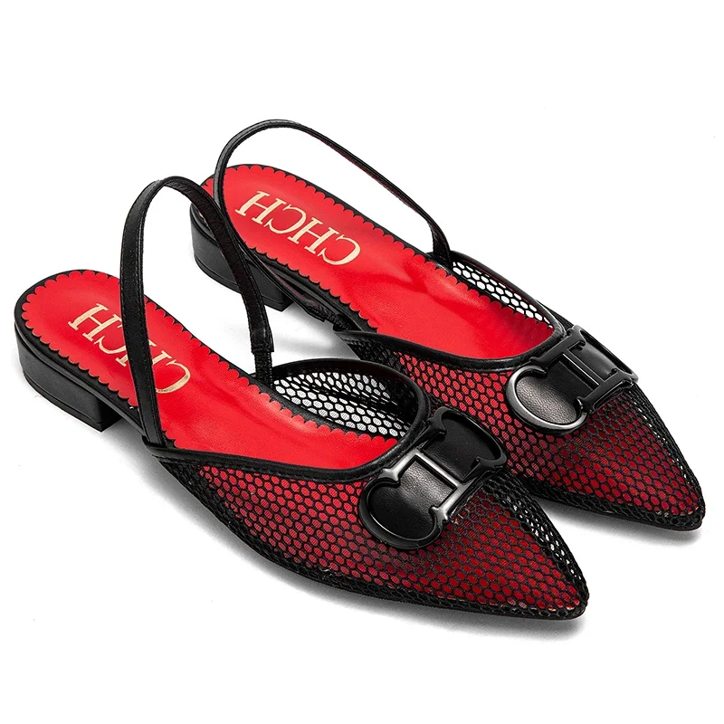 2025Women's Shoes Fashion Classic Pointed Design Female Commuting Flat Shoes Summer Popular Hollow Design Ladies Low Heel Shoes 3