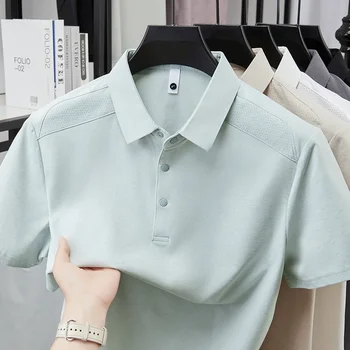 Polo da Uomo con Colletto a Risvolto, Manica Corta, Tessuto Traspirante e Morbido, Comoda per Uso Quotidiano, Business e Casual, Estiva ed Elasticizzata