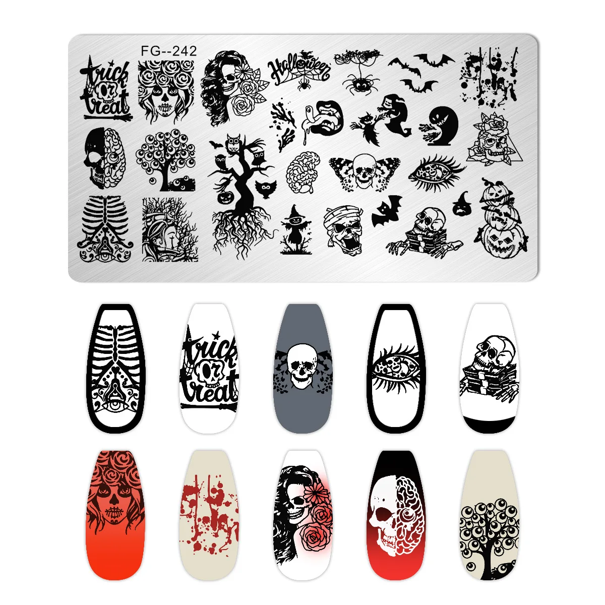 1PCS Halloween Pumpkin Nail Stamping Plates Rectangle Template Stencils Nail Art Stamp Image Plate Manicure Nail Print Tools 4