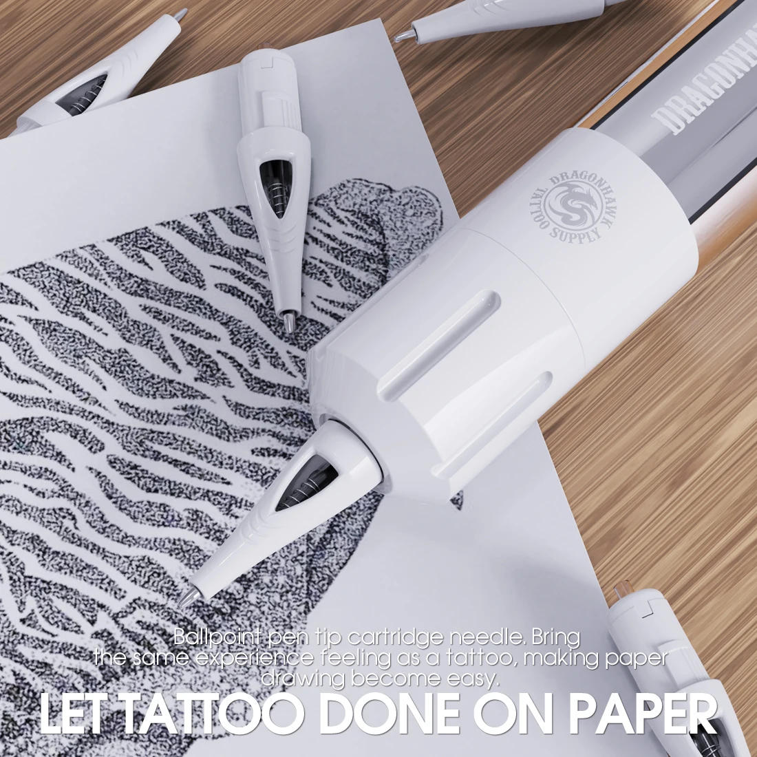 Dragonhawk Wireless Battery Rotary Tattoo Machine Kit with Ballpoint Cartridges Silicone Skull Practice Pigment Set for Beginner