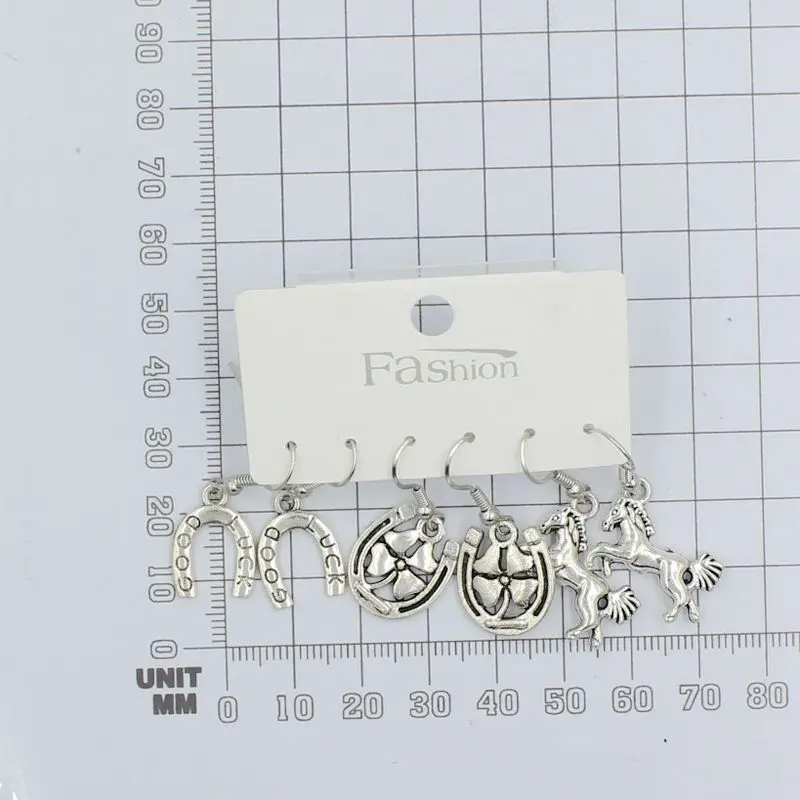 3Prs Drop Earrings Good Luck Horse Horseshoe Earrings Set For Women Friends Cowgirl Gifts Brincos Pendientes Cерьги 5