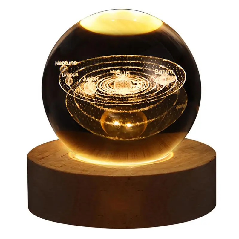 

3D Crystal ball Night Light Laser Engraved Glowing Globe Bedroom Ambient Light Warm Bedside Night Lamp Home Desktop Decoration