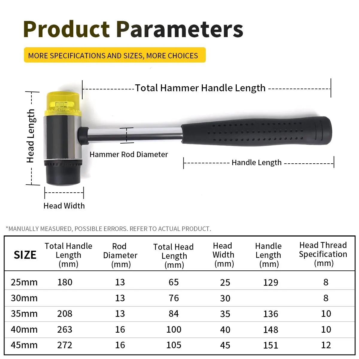 Double Face Tap Rubber Hammer 25mm 30mm 35mm 40mm 45mm Multifunctional Glazing Window Beads Hammers Nylon Head Rubber Mallet rubber hammer,installation hammer,manual tools