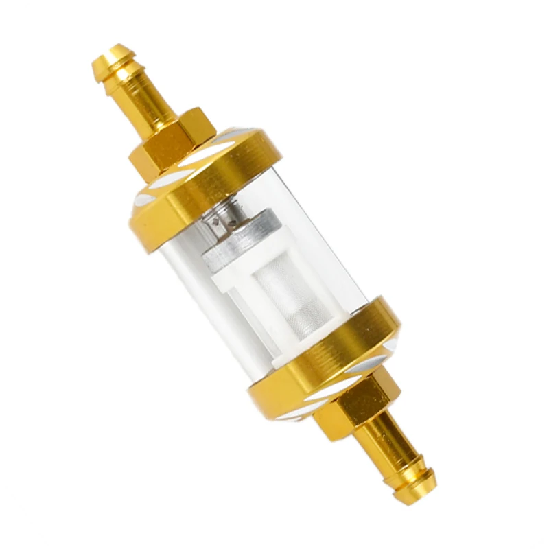 Motorcycle Gas Fuel Gasoline Oil Filter Moto Accessories For ATV Dirt Pit Bike Motocross 8mm/0.31" CNC Aluminum Alloy Glass