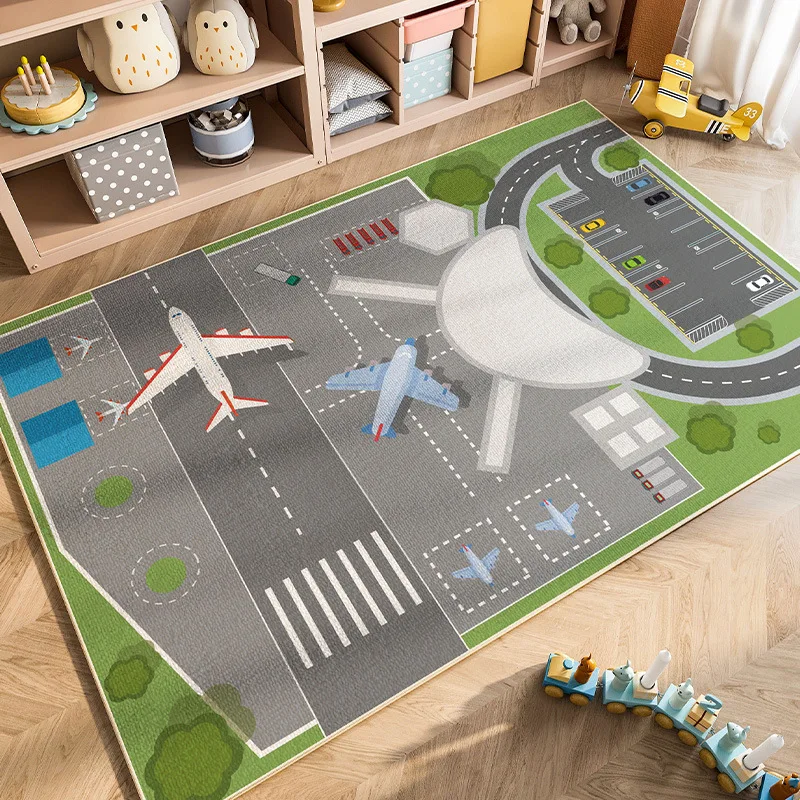 VIKAMA Cartoon Car Traffic Children's Carpet Playroom Baby Crawl Mat Home Decor Crystal Velvet Living Room Bedroom Floor Mat floor mat