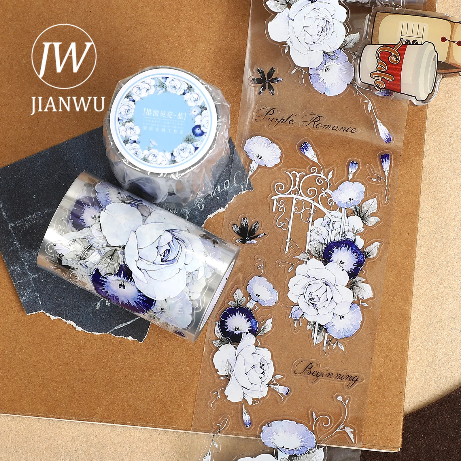 IANWU 65mm*6m 빈티지 식물 꽃 창문 풍경 소재 콜라주 스크랩북 PET 테이프 창의적인 DIY 저널 문구류