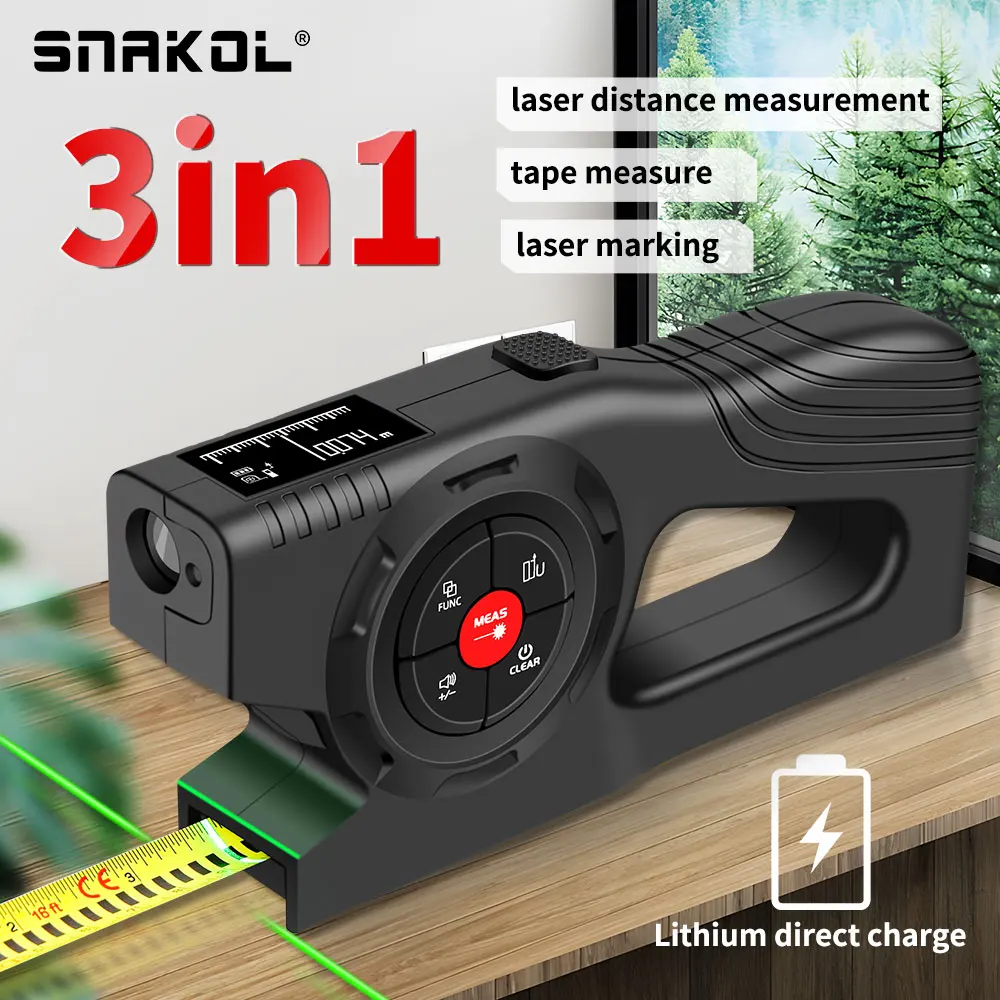 Laser Rangefinder Distance Meter Laser Tape Measure Snakol 3in1 High Accuracy Multiple Measurement