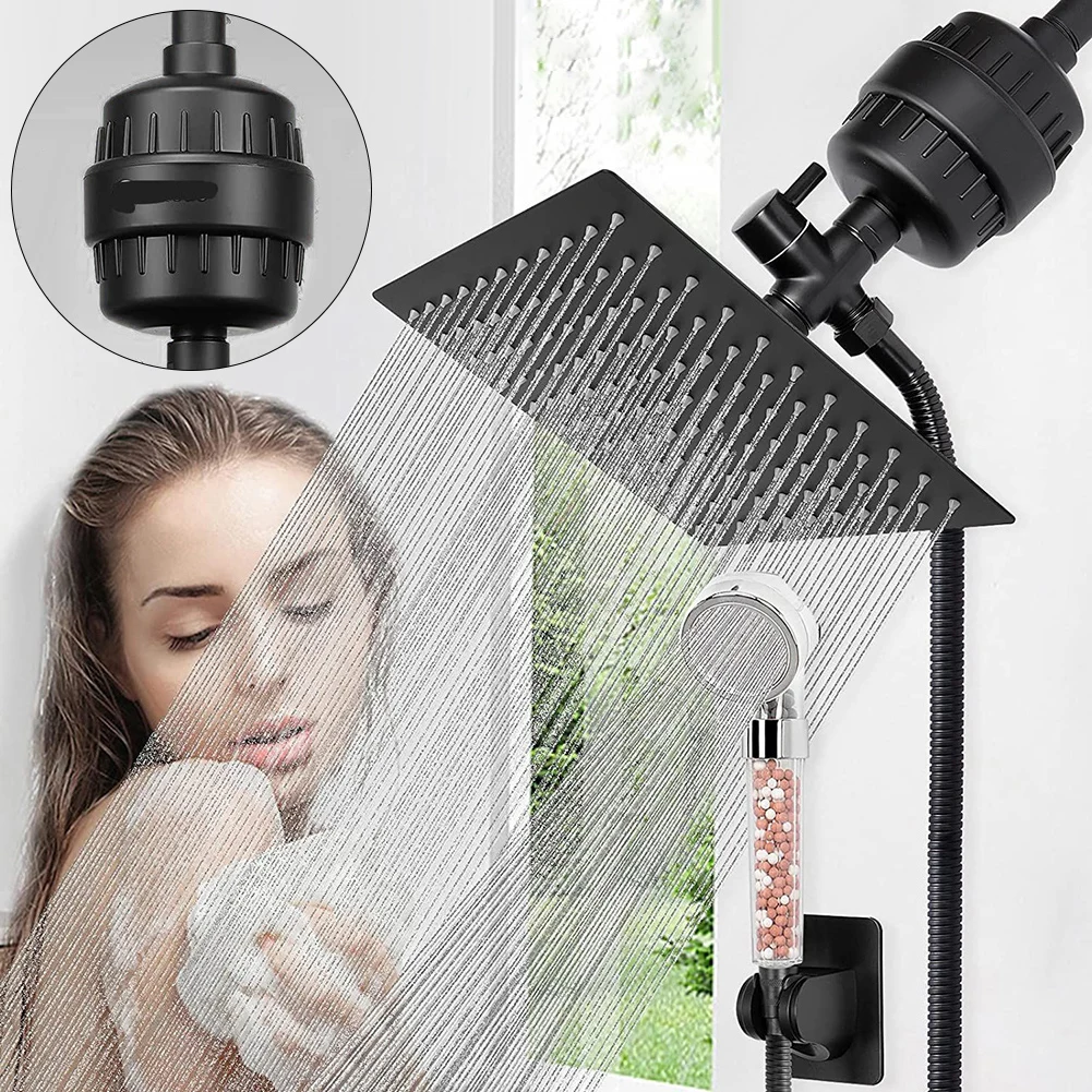 

Shower Set Filter Shower Head Head High Pressure ShowerHead Stainless Steel Filtered Shower Overhead Spray W/ Extension Rod New