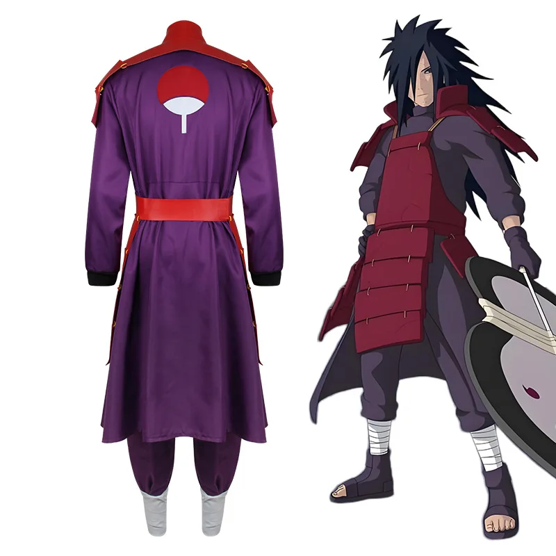 Costume Cosplay Anime Uchiha Madara, Armatura Rossa, Veste Viola, Parrucca Nera Lunga, Set Completo per Halloween e Feste in Maschera - immagine 4