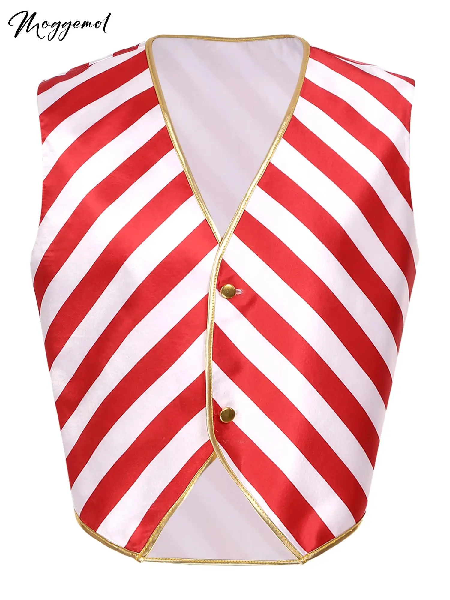 

Mens Adult Candy Cane Christmas Costume Striped Waistcoat Xmas Santa Claus Jacket V-Neck 2 Gold Button V Neck Sleeveless Vest