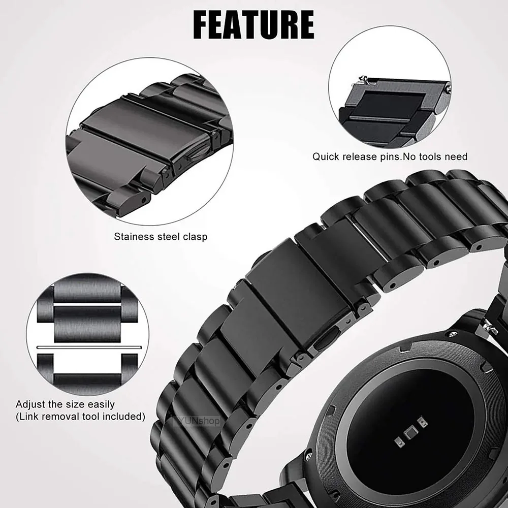 Sleek Solid Stainless Steel Smartwatch Strap - 20/22mm Bracelet Band