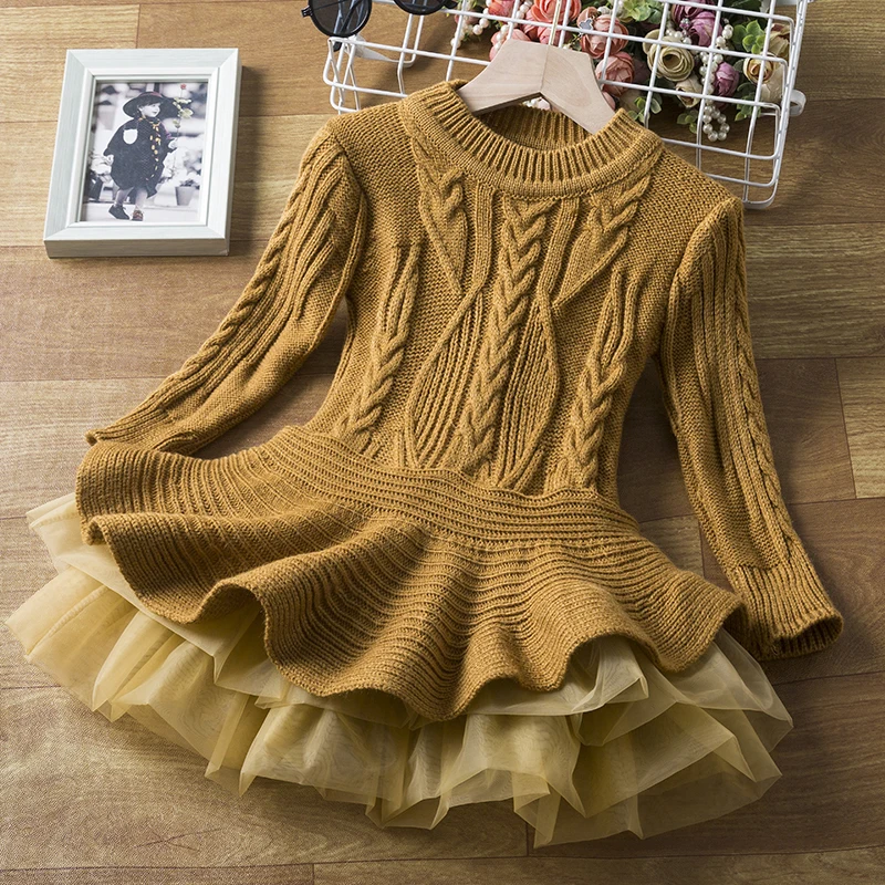 Long Sleeve Girls Winter Dress for 3-8 Years 2025 New Knitted Sweater Outfits Red Christmas Party Dress for Girls Kids Costume