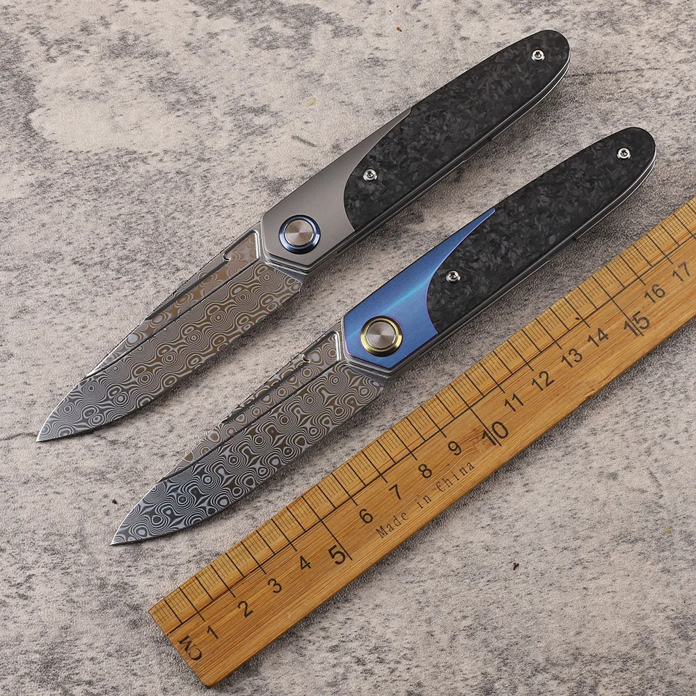 

NKAIED Front Flipper ST245 RWL34 Damascus Marble Carbon Fiber Handle Ceramic Ball Bearing Folding Camp Pocket EDC Tool Knife