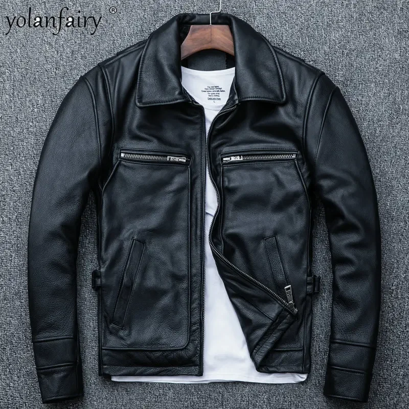 

Genuine Leather Jacket Men Spring Autumn New Top Men Clothing Coat Cowhide Slim Motorcycle Leather Jacket Men's Jackets Jaqueta