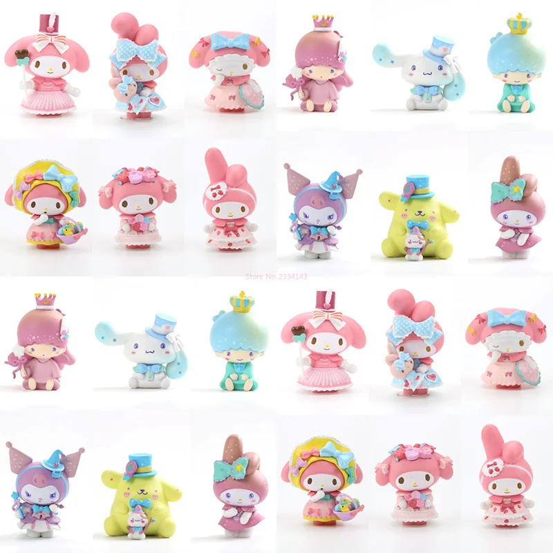 

Экшн-фигурки из аниме Hello Kitty Kuromi My Melody Cinnamoroll, модель куклы с подвеской, игрушки для детей, подарки, 6 шт./набор